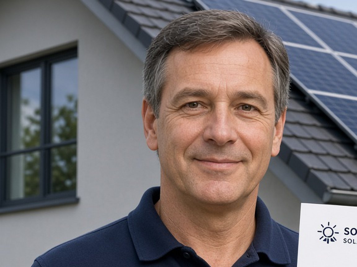 Hausbesitzer mit Angebot für eine Photovoltaikanlage